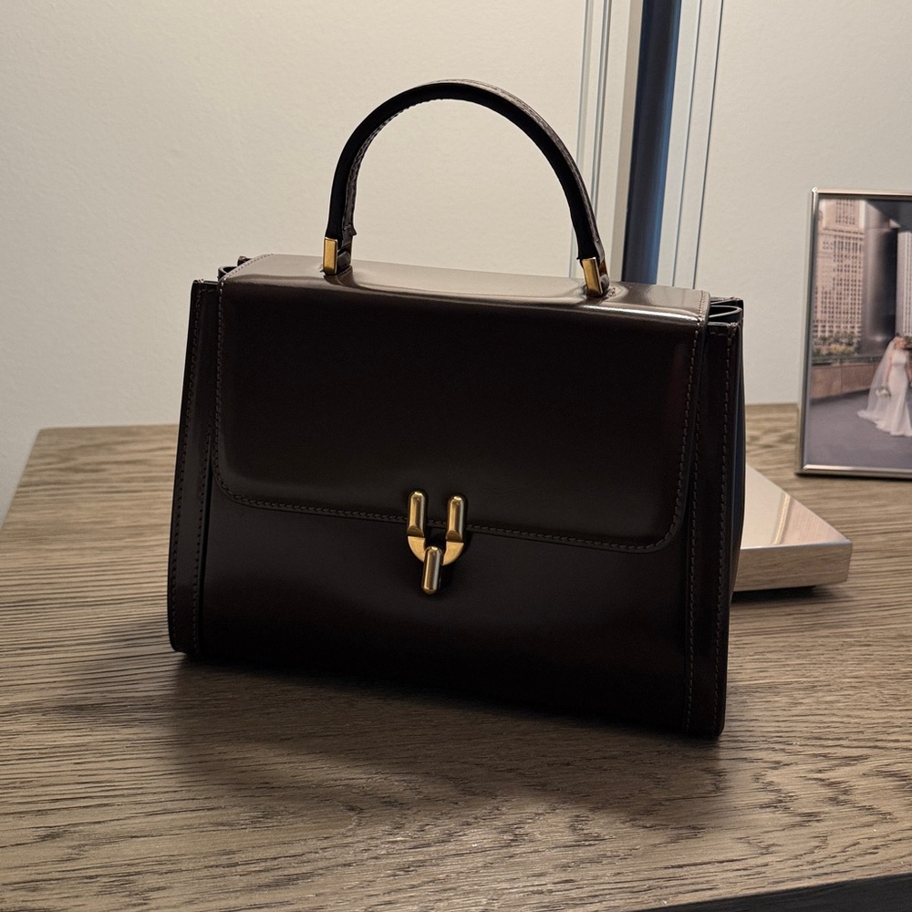 Classic Black Leather Top-Handle Satchel with Gold Hardware